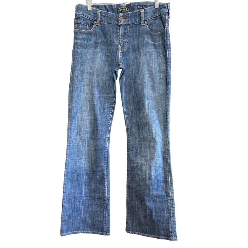 Seven7 Womens Sz 31 Indie Chic Grunge Bootcut Jeans Medium Wash Blue Low Rise